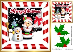 lovely santa with snowman and holly 8x8