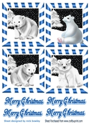 4 cute  christmas white polar bears toppers in blue