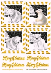 4 cute christmas white polar bears toppers in gold