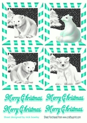 4 cute christmas white polar bears toppers in turq