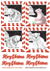 4 cute  christmas white polar bears toppers in red