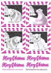 4 cute christmas white polar bears toppers in pink