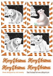 4 cute christmas white polar bears toppers in orange