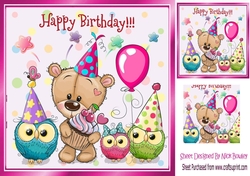 cute teddy with owls partying 8x8