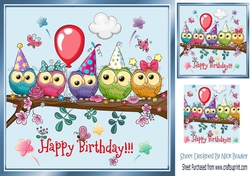 cute owls in party hats on a branch 8x8