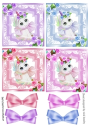 4 Pretty coloured unicorn toppers with roses and bows (one)