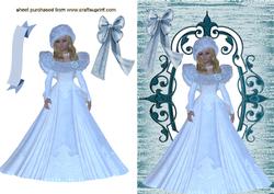 Elegant Lady in Ice Blue & White Snow Gown