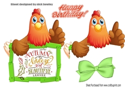 Red rooster with bow over the edge (one)
