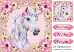 Gorgeous white unicorn with pink flowers 8x8