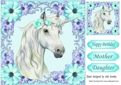 Gorgeous white unicorn with turq flowers 8x8