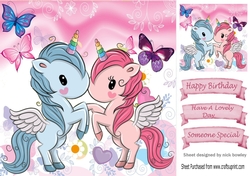 Lovely pair of unicorns with butterflies 8x8 (pink)