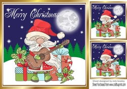 Jolly Santa playing a guitar with presents 8x8