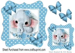 Sweet little ele in blue/white polkadot 7x7 frame with bows