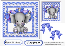 Cute elephant with balloons lace and blue bows 7x7