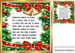 Pretty christmas red bows. bells and holly 8x8 with verse