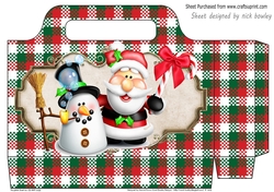Pretty tote bag with snowman and santa with tartan,