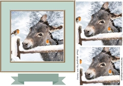 Cute donkey in the snow with robins 7x7 with pyramids