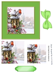 Pretty robin on a lantern in a 6x6 snow scene pyramids (green)