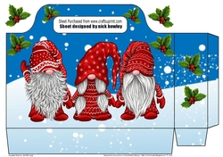 Pretty tote bag with gnomes in red with holly in a snow scene