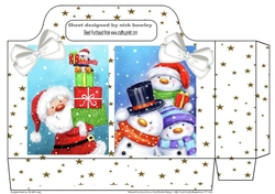 Lovey tote bag/box with gold stars and snowmen /santa with bows