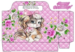 Cute puppy with pink and white roses tote bag