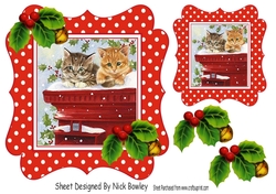 Cute kittens with holly in red dot 7x7 frame