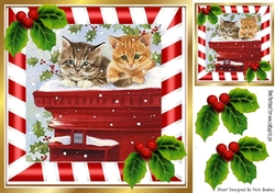 Cute kittens in red/stripe with holly 8x8 frame