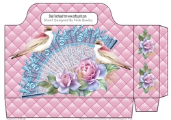 pink quilted tote gift bag with lace fan roses and birds