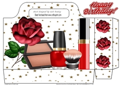 Pretty ladies tote gift bag with red rose, stars, and makeup