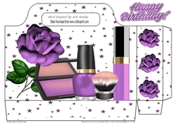 Pretty ladies tote gift bag with purple rose, stars, and makeup
