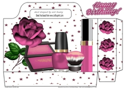 Pretty ladies tote gift bag with pink rose, stars, and makeup