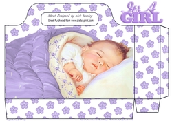 sleeping baby girl with purple flowers tote gift bag