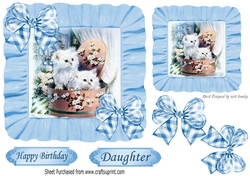 Cute kittens in blue frill frame with gingham bows 7x7