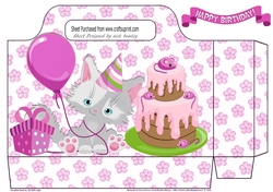 grey kitty with birthday cake tote bag