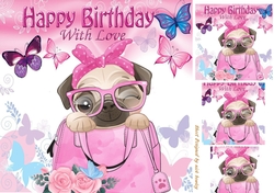 Cute pug in handbag with butterflies 8x8