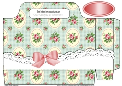 Pretty vintage blue gingham pink roses with lace border tote gift bag