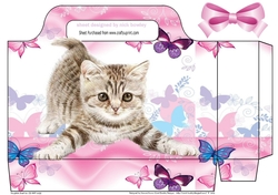 cute kitten with pink/purple butterflies tote gift bag