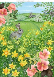 pretty countryside with rabbit and daffodils A4