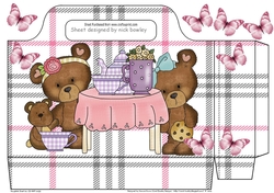 Teddy bear party with pink butterflies check tote gift bag