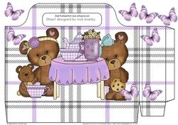 Teddy bear party with purple butterflies check tote gift bag