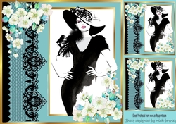 Pretty lady with black lace in blue window 8x8