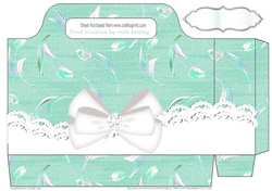 Turq Denim effect with flowers and lace with bow tote gift bag