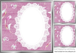 Pink Denim with lace and flowers 8x8 card front