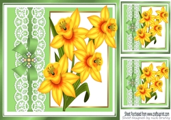 yellow daffodils with lace and bow with window 8x8 card front frame