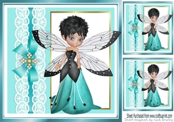 Turq with lace border and bow with window and faerie 8x8 card front frame