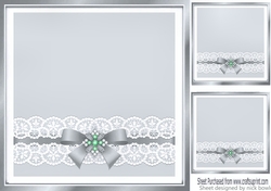 pretty silver with lace border and pearls bow 8x8 card front
