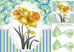 pretty daffodils on lace green floral blue/stripe 8x8
