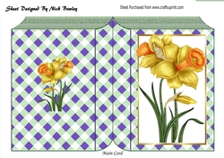 pretty daffodils on a purple gingham folded book