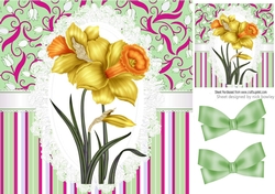 pretty daffodils on lace pink floral/stripe with bows 8x8