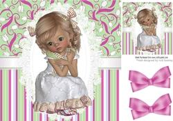 Sweet innocence girl on lace pink floral/stripe 8x8 card front
